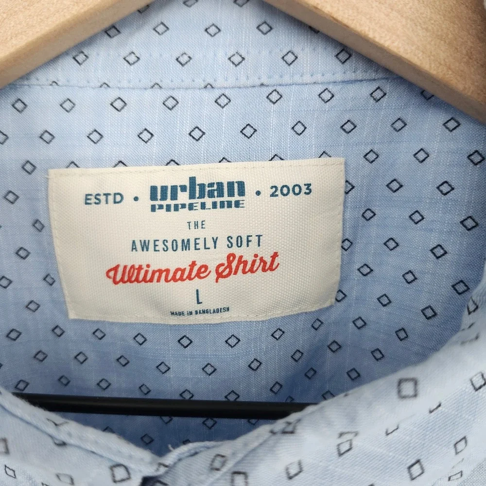 Urban‎ Pipeline Blue Diamond Button Down Camp Shirt Mens Large Surf Beach Casual